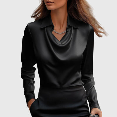 Sylvie | Blouse with Luxurious Shine and Pleated Neckline
