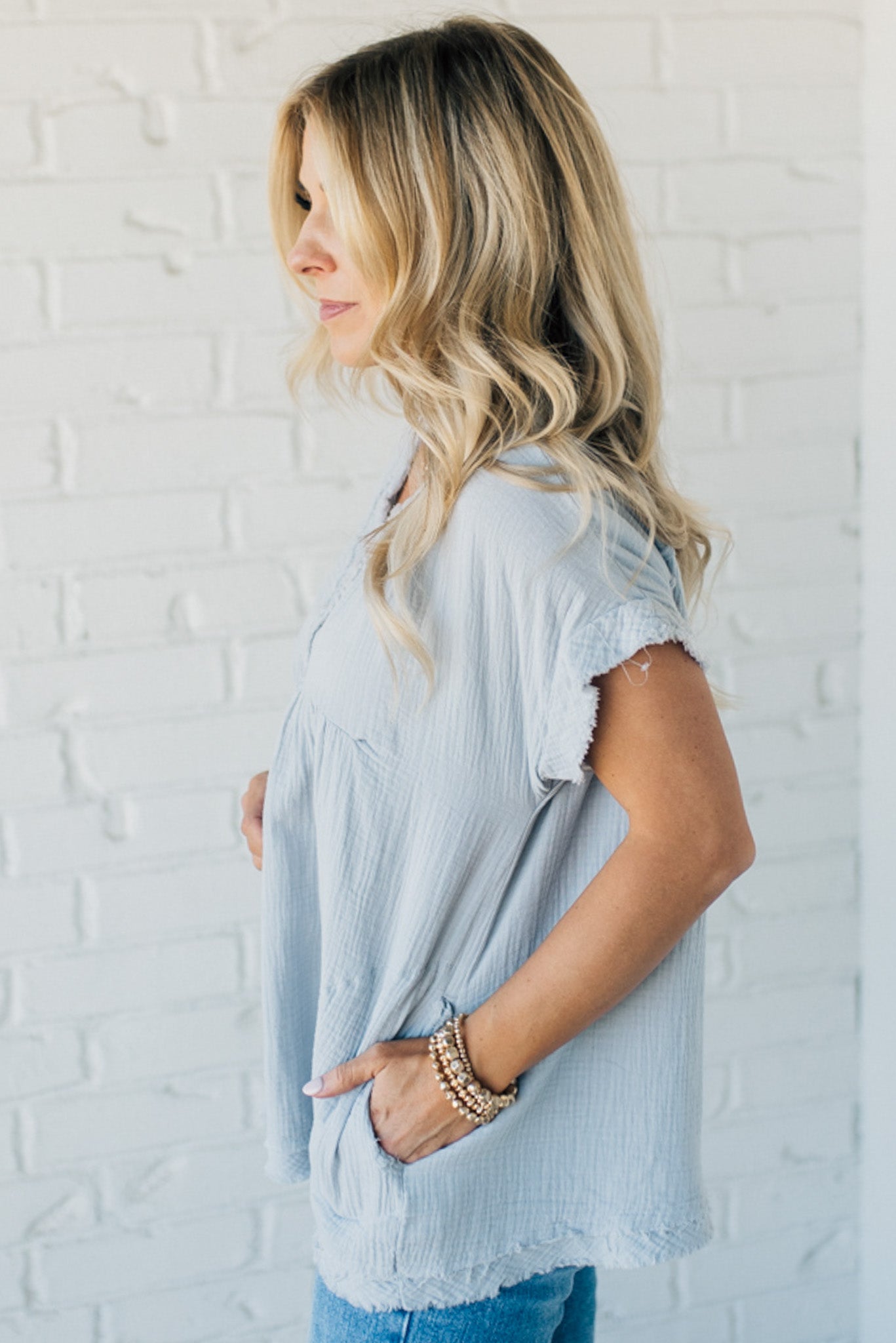 Coleen - Raw Edge Gauze Top