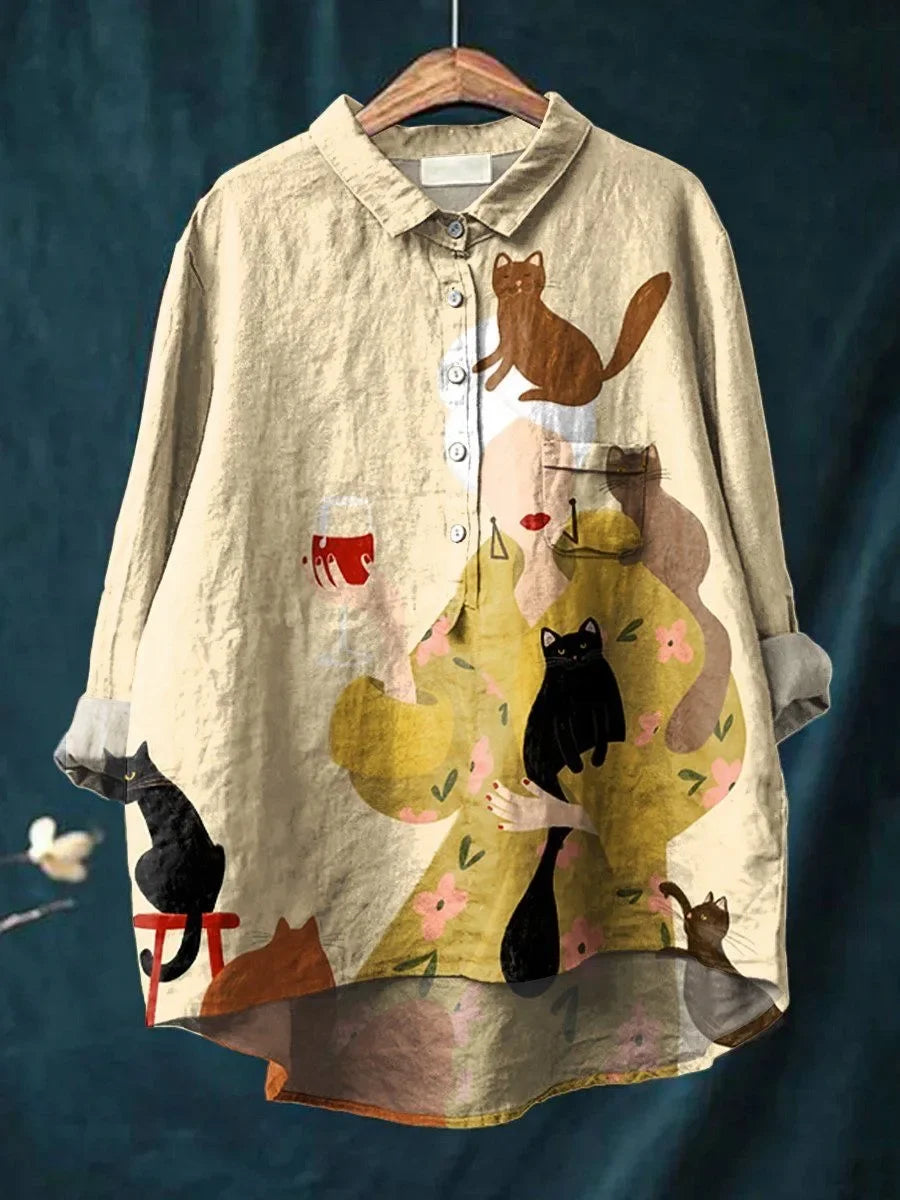 Daisy® | Blouse with Cat and Flower Print