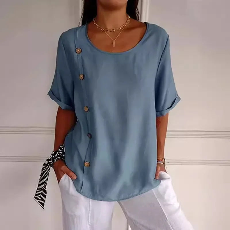 Elina™ Button-Drape Elegant Blouse