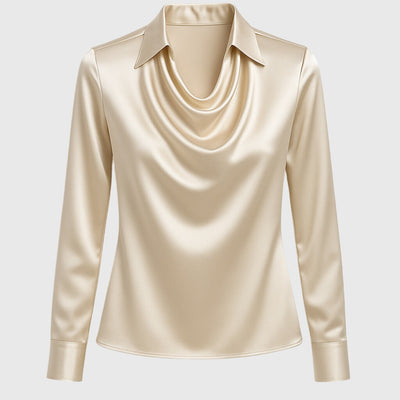 Sylvie | Blouse with Luxurious Shine and Pleated Neckline